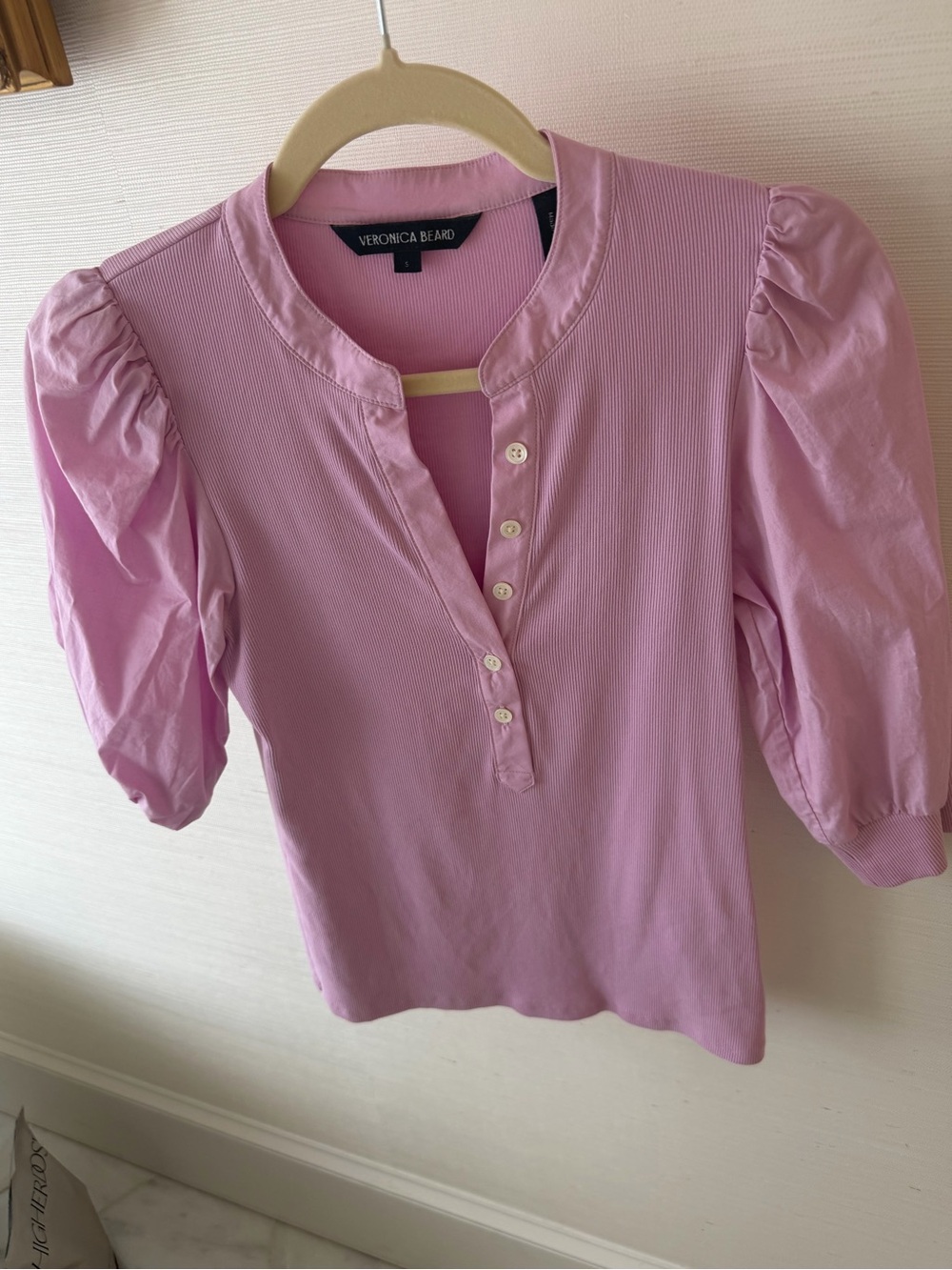 ‼️SOLD‼️ Veronica Beard Lavender Pink Puff-Sleeve Henley Top